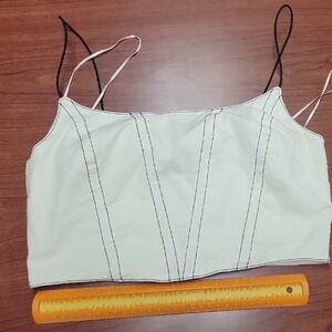 Urban Outfitters White Cropped Corset-Style Cami with Black Contrast Stitching